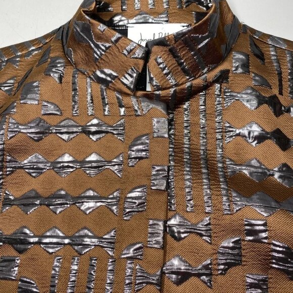 NEW JOSEPH RIBKOFF Womens Metallic Blazer Brown Size 10 Striped Open Front Top - Picture 3 of 7
